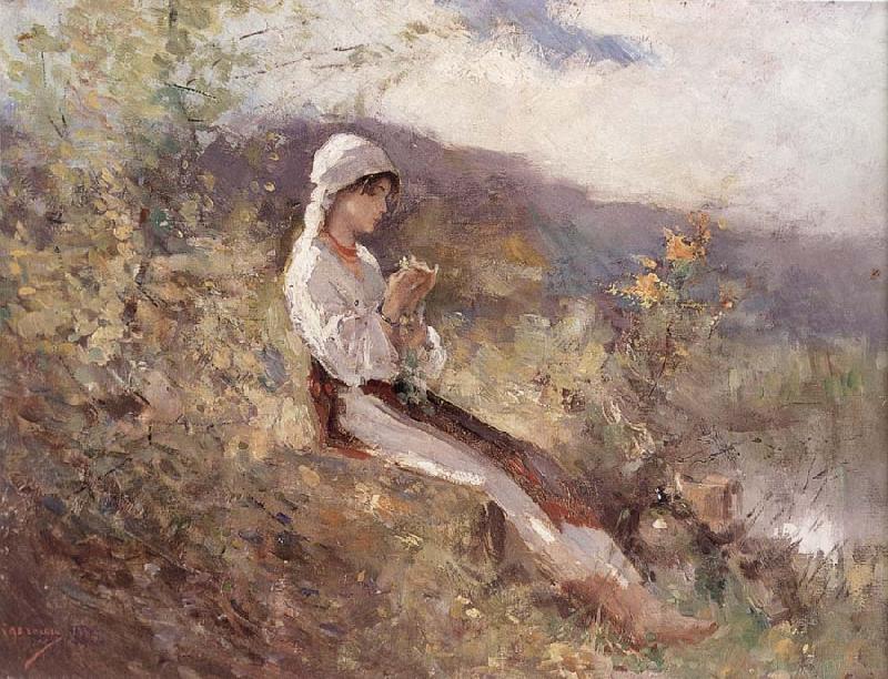 Nicolae Grigorescu Peasant Woman Sitting in the Grass Spain oil painting art